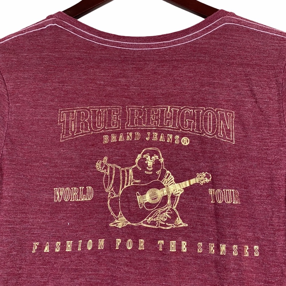True Religion Maroon Contrast Stitch V-neck Tee XS